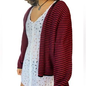 Striped red and black cardigan sweater
